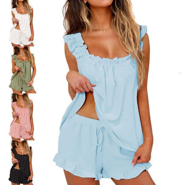 Piece Womens Pajamas Set Ruffle 2 Pj Soft Tank Top and Shorts Sleepwear SetCustomized by the manufacturer sourced from the factory Y260603