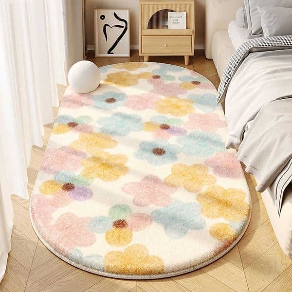 Pattern Bedroom Flower Decor Plush Carpet Dopamine Color Carpets for Living Room Thick Washable Lounge Floor Mat Fluffy Soft Rug L260603