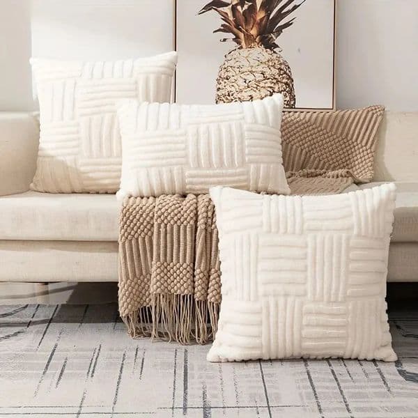 1pc Boho Faux Fur Plush Throw Pillow Covers Cream White SoftFluffy Decorative Cushion Cover Pillowcase for Sofa Couch 260603