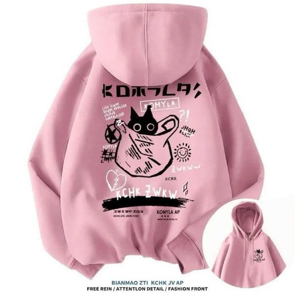 Japan Style Blk Cat Hoodie Men Women Outdoor Strt Casual Fashion Sport Cartoon Longslve Adult Autumn Sweatshirt Top Z260603