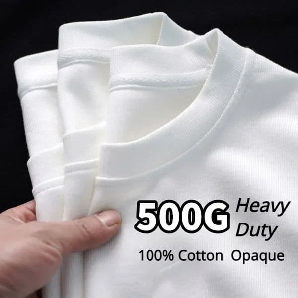 Black White GSM 500g Heavyduty Pure Cotton Tshirt Thickened Threaded Round Neck Short Sleeves Three Needle Half Sleeve Tees 260603