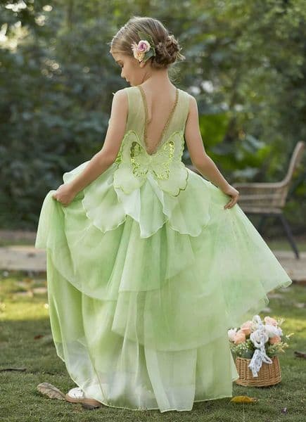 Christmas Girls New 3D Butterfly Green Elf Long Mesh Princess Dress Halloween Carnival Cosplay Performance Costume L260602FXW0