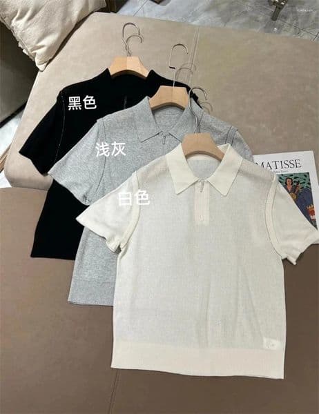 Women's Polos 2026 Summer Knit Polo Shirt Top Beaded Short-Sleeve For Women