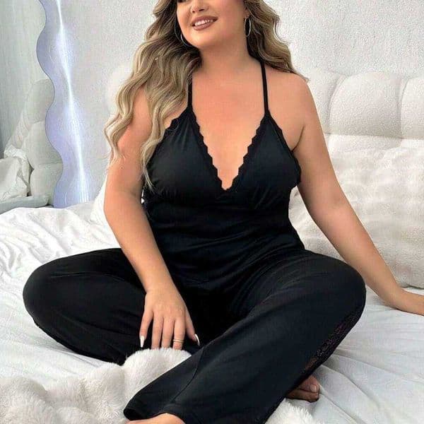 Color Thin Plus Size Solid Sexy Homewear Camisole Lace Long Pants Pajamas Womens Two-Piece Set Y260603