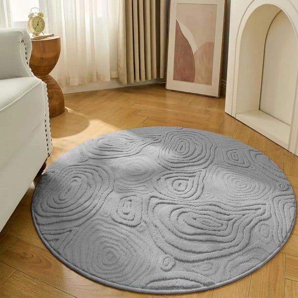 Rug Small Round Modern 3D Geometric High-Low DesignWashable Non-Slip CarpetSoft Polyesterfor Living Room Bedroom Nursery L260603