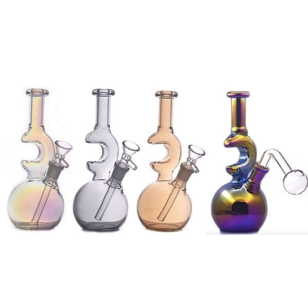 Colorful Moon Shape Glass oil burner Bong pipe Thick Heady Water Bubbler Bongs Pipes Hookahs With Downstem 14mm male smoking banger Tobacco bowl