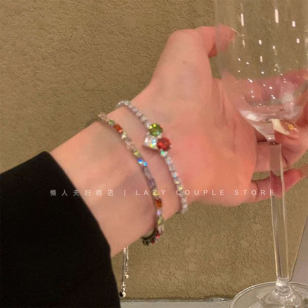 Designer Jewelry Luxury Jewelry Summer Colorful Dopamine Zircon Heart Exquisite Bracelet Bangle Layered Hand Jewelry For Women In A Cool And Sweet Style