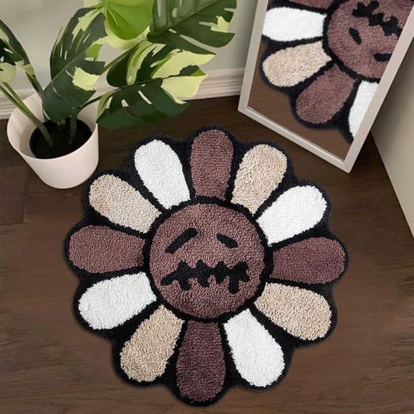 Gothic VIKAMA Dark Sunflower Pattern Floor Rug Absorbent Non-Slip Bath Mat Bedside Carpet for Bedroom Living Room Home Decor L260603