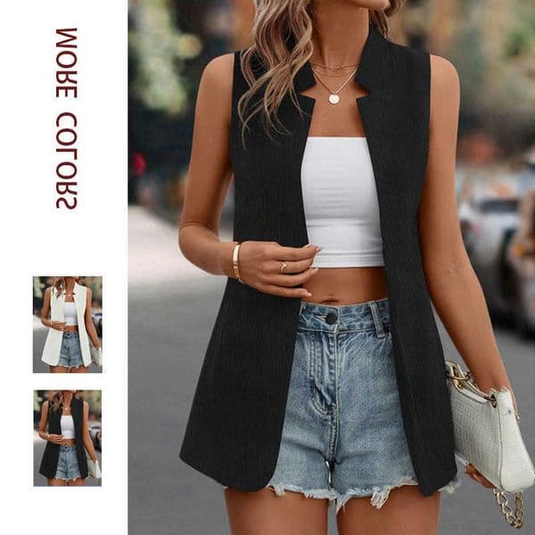New womens 2026 wear versatile commuting stand-up collar sleeveless vest M260603
