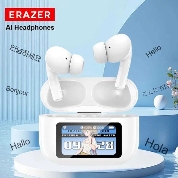 AI Translator ERAZER Wireless Bluetooth Earphones LCD Touch Screen Sports Headphones Hifi Stereo Sound Game Low Latency Earbuds L260602