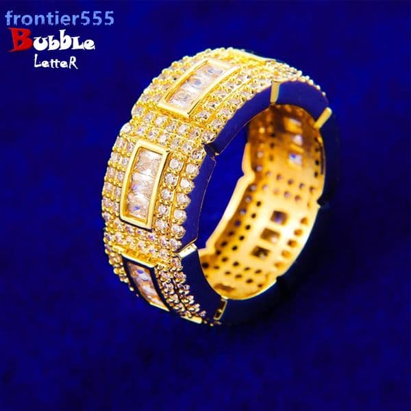 Hip-Hop Style Ladder Cubic Moissaniteia Ring Real Gold Plated Fashion Personality Trendy Ring