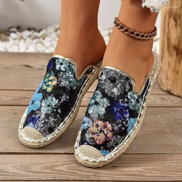 Slippers Flat-soled For Women In Summer Sewing Sequins Colored Women's Shoes Breathable Fashion Platform Slides