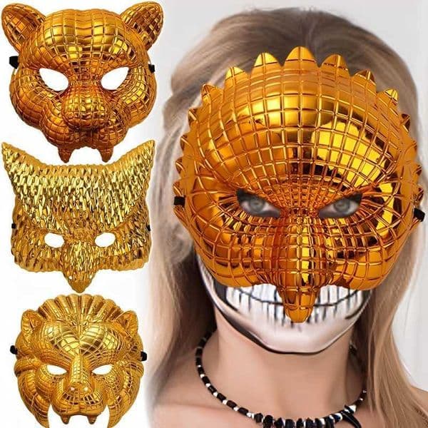 Golden Halloween Animal Mask Leopard Stage Show Prop Mask Plastic Horned Owl Lion Masks Home Party Atmosphere Supplies Kid Gift L260603MSKO