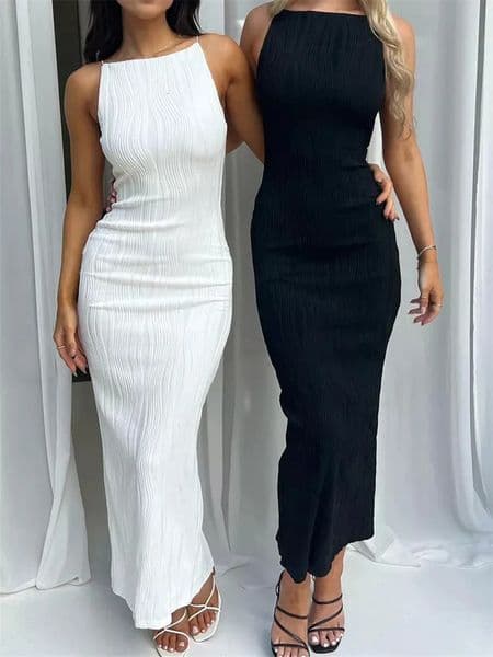 Sexy Women Long Dress Ruched Sleeveless Slim Solid Summer Party Back Split Dress Clubwear Female Vestido Outfits 260527