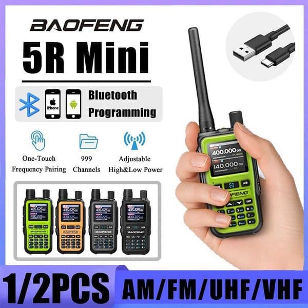 Mini Baofeng 5R Walkie Talkie Dual PTT Bluetooth APP Programming Grey Black Multi Band AM Wireless Copy Frequency Two Way Radios L260602