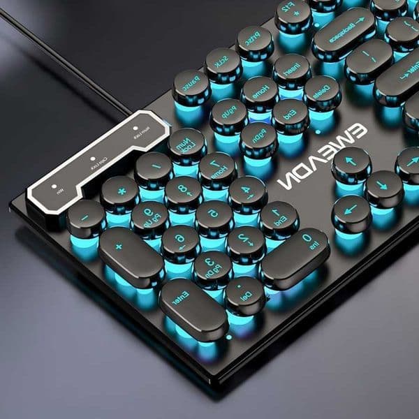 EWEADN Typewriter Gaming Keyboard 104 Keys Retro Punk Round Keyca Blue Backlight USB Wired for Windows PC/Laptop L260603