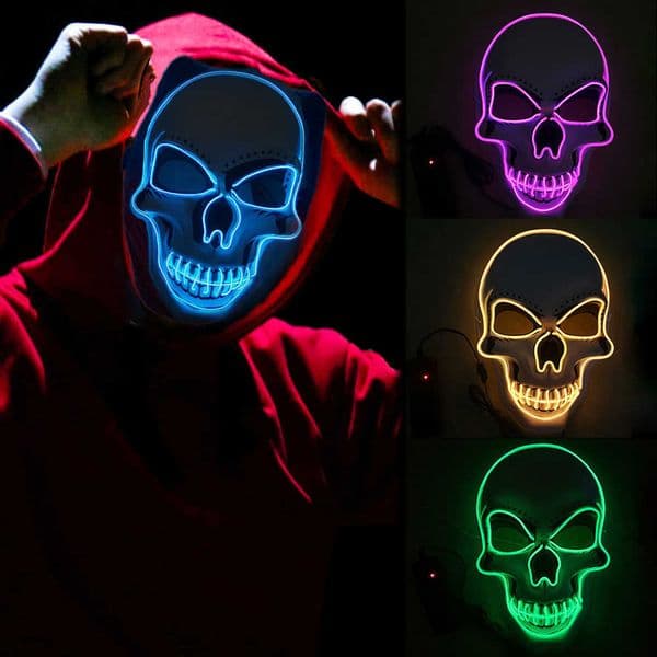 LED Skull Mask Masquerade Masks Neon Mask Light Glow In The Dark Mascara Horror Mask Glowing Masker Halloween Party Masque L26060356QK