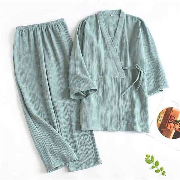and Women 100 Cotton Pajamas Men Plus Size Loose Bathrobes V-Neck Kimono Pijama jer Three Quarter Sleepwear Couple Sleepwear 210924 Y260603
