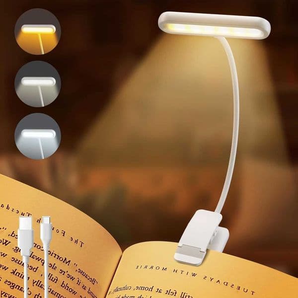Book Light USB White Rechargeable Reading Light Warm Cool White Daylight Portable Flexible Easy Clip Night Reading Lamp M260603