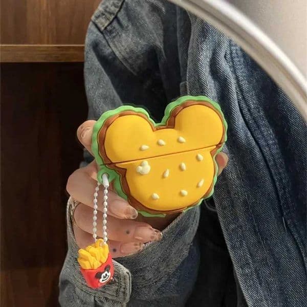 Cute Cartoon Hamburger Headphone Case For 4 (2024) Airpod Pro 1 2 3 Earbuds Charging Box With KeyringT260602