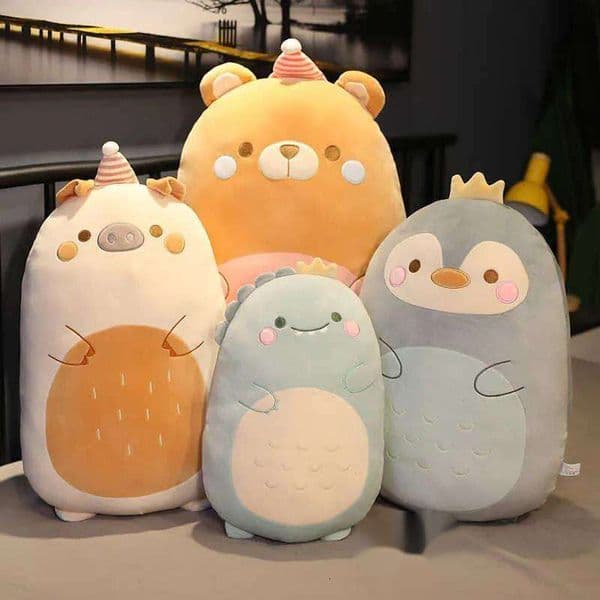 Cute Elastic Animal Toy Plush Stuffed Bear Dino Pig Huggable Plushie Pillow Friend with Zipper 45/60/80cm 210728