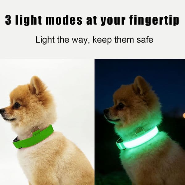 COMMIXCN Premium 2-Pack Green LED Collar, Glowing Safety Collar with 3 Modes , Adjustable & Connectable Design for Any Breed, Comfortable Durable Fabric with Leash Ring
