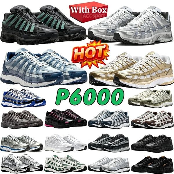 Casual Running Shoes P6000 P 6000 Designer for Men Women SneakersTriple Black White Khaki Wolf Grey Metallic Sier mens shoes Womens Outdoor Sports Trainers