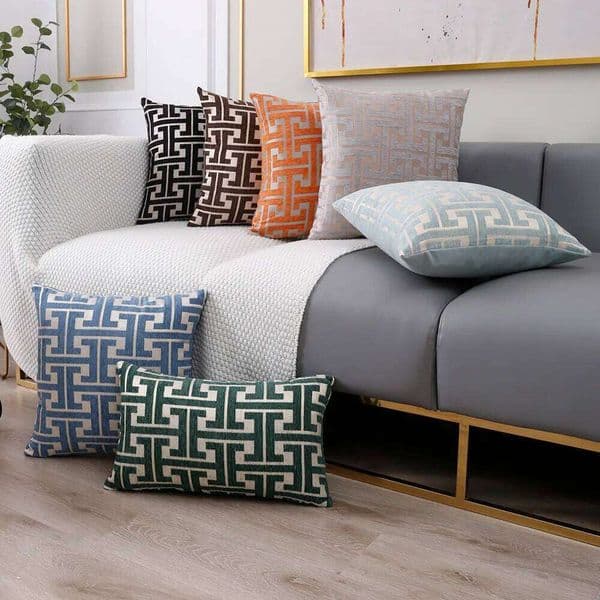 European Luxury Chenille Cushion Red Blue Brown Square Jacquard Pillow Cover 45x45cm / 30x50cm Decorative Sofa PillowCae 26L0603 pillowcase