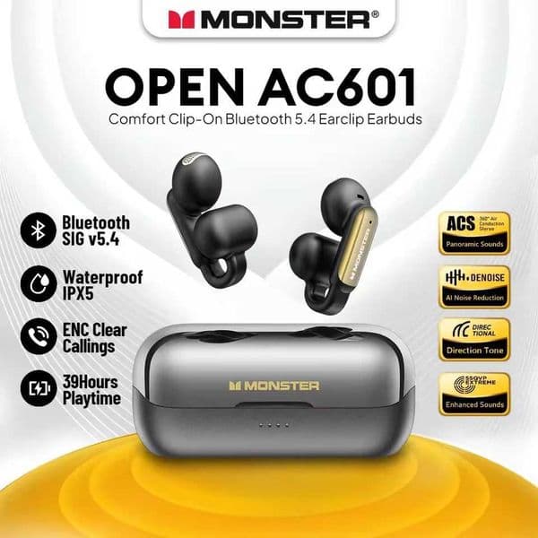 OWS Monster AC601 Wireless Bluetooth Earphones ENC Call Noise Canceling Earclip Headphone with Mic Outdoor Sports Headset L260602