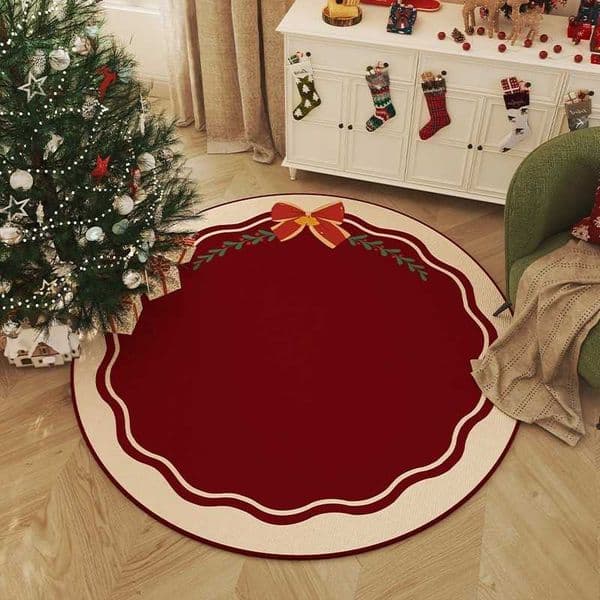Round Christmas Festival Carpet Living Room Floor Mat Bedroom Rugs Festive Red Atmosphere Home Decorated Christmas Tree Carpet L260603