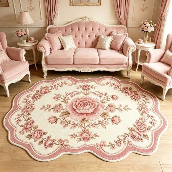 Carpets Pink Flowers for Living Room Light Luxury Bedroom Decor Carpet Fluffy Soft Bedside Rug Home Irregular Plush Floor Mat L260603