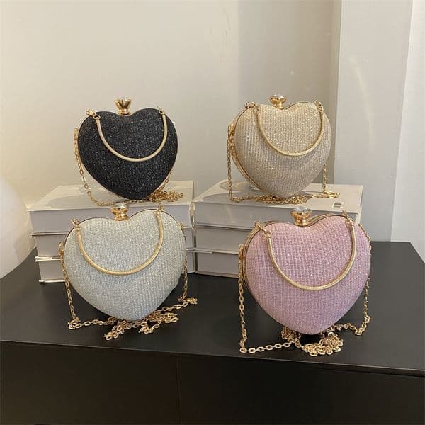 New Dinner Party Bag High-end Texture Cute Heart Small Bag Women's Bag Versatile Chain Handbag Single Shoulder Crossbody Bag.