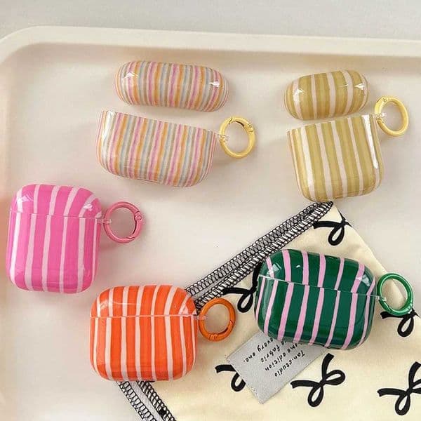 Summer Dopamine Simple Color Collision Stripes Splicing Soft Earphone Case For AirPods 4 2024 Cover For AirPods 1 2 3 Pro 2 2ndT260602