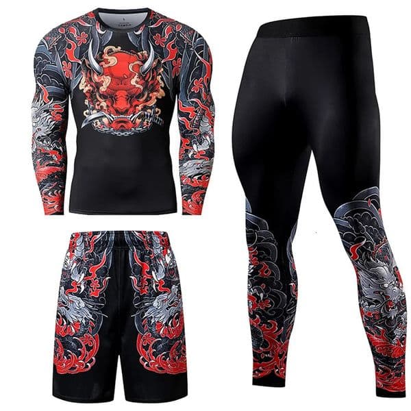23PCS Men Jiu jitsu Tracksuit Compression Set Sportswear Gym Clothing Fitness Long Sleeve Rashguard Waist Leggings Sports Suits 260603
