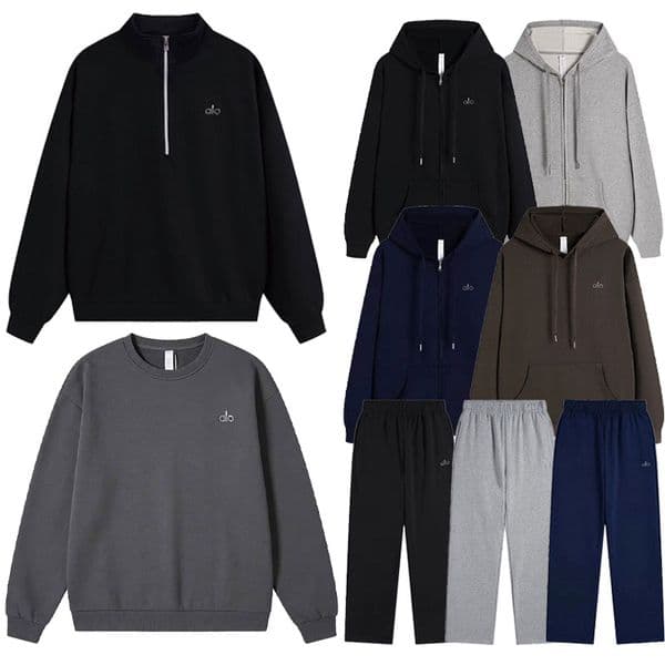 alooyoga hoodie quarter zipper sweatshirts sportswear outfit men women loose warm sweatshirt unisex Casual crew neck pullover workout set silver logo on chest