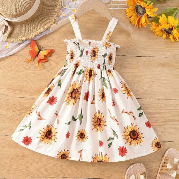 Holiday Print Summer Striped Sunflower Dress for Girls M260603