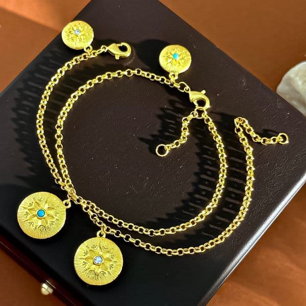 Designer Turquoise Bracelet Gold Tone Crystal Accent Woven Texture Engraved Statement Jewelry Fashion Accessory Gift For Women For Fashion Lovers Today