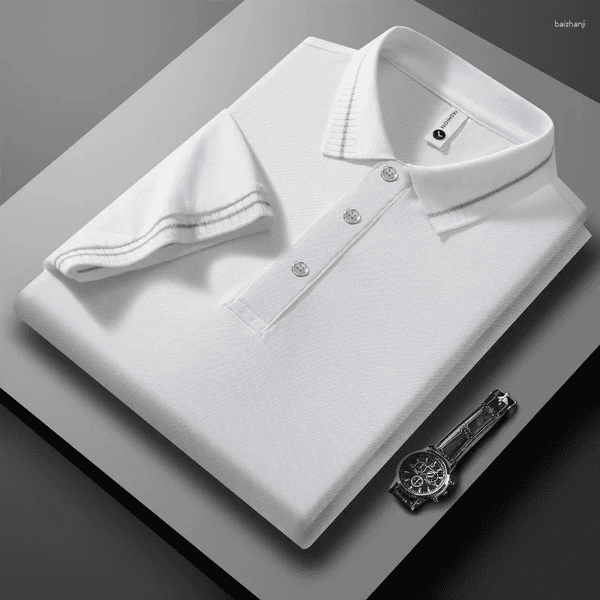 Men's Polos Solid Color Polo Shirt 2026 Summer Casual Breathable Short Sleeve T-Shirt Men Fashion High Quality Slim Tees