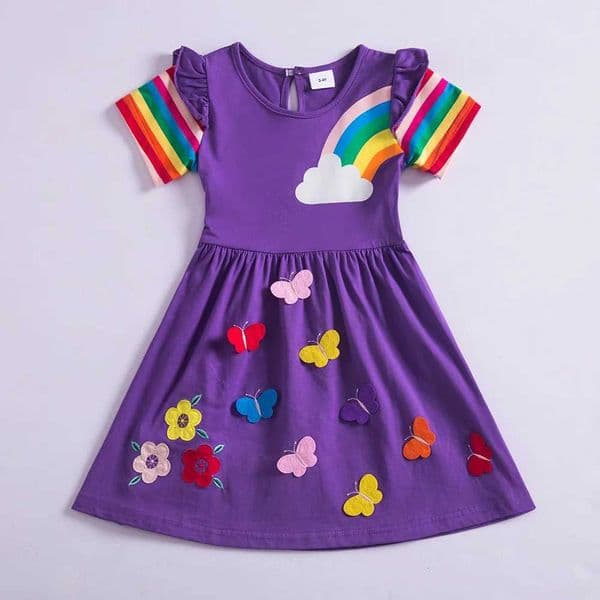 Girls Short Sleeve Butterfly Embroidered Dress Summer New Flower Rainbow Sleeves SH81037 L260602916S