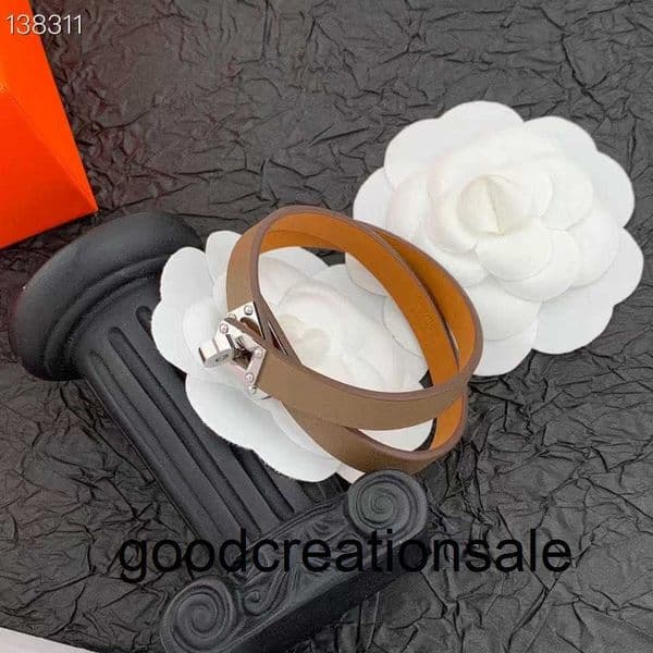 Brand H Bangle H-brand trendy double-ring bracelet with rotating clasp leather wristband brass material unisex accessory GRES