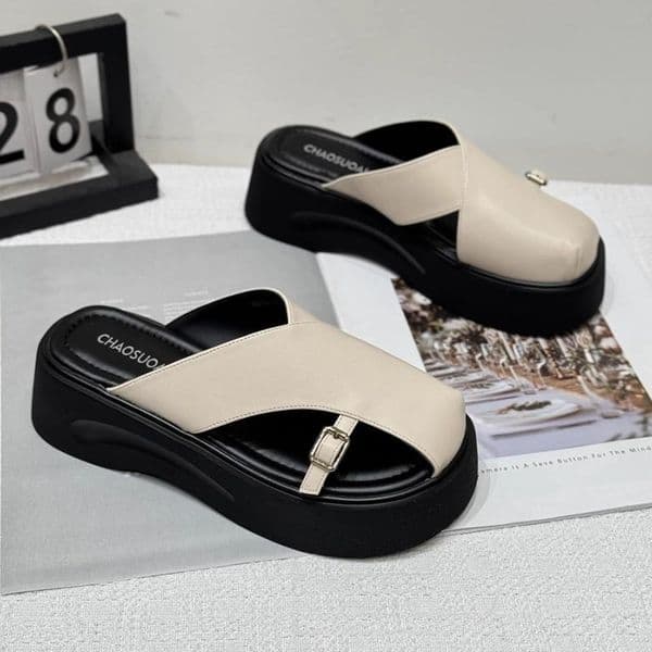 2026 Summer New Large Thick Bottom Baotou Half Slippers for Women, Retro Fashion Roman Sandals