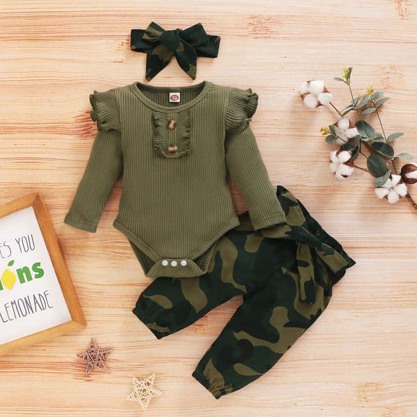 Camouflage Baby Clothes for Baby Girls 3Piece Outfit Knitted Sets for Baby Long Sleeve Toddler Autumn Clothing with Headband 260602