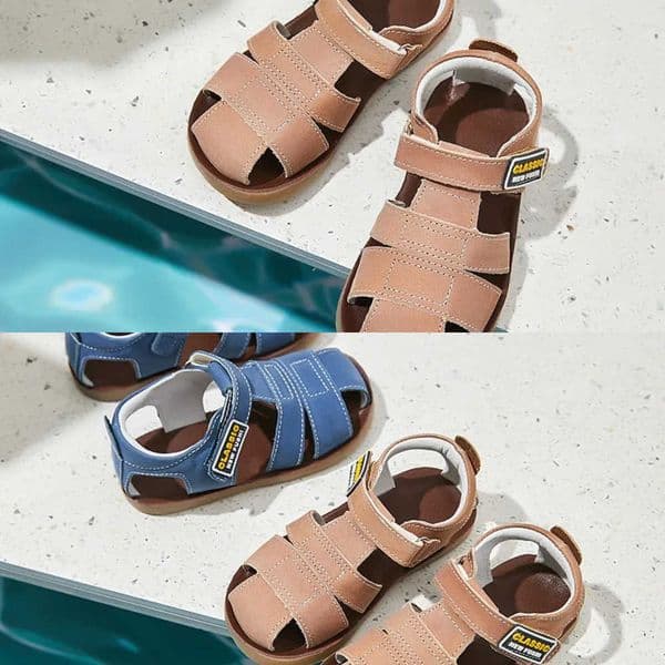 frosted genuine Children leather beach sandals boys barefoot non-slip sandals with cowhide lining baby soft Navy blue sandals L260603