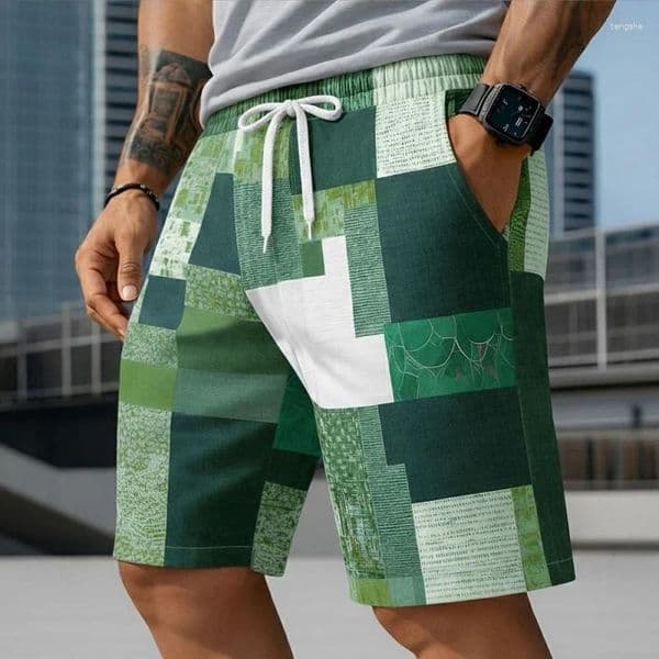 Men's Shorts Trendy Patchwork Plaid Graphic Swim Trunks For Men Lightweight 3D Printed Short Pants Summer Hawaii Surf Swimsuit Beach