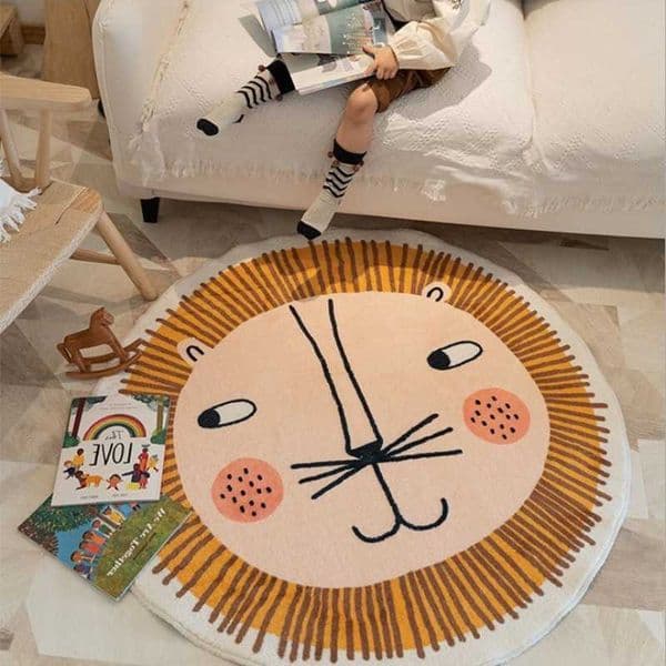 Cute Cartoon Lion Round Soft Plush Carpet Bedroom Rugs Animal Non-slip Childrens Play Mat Comfortable Home Decor Floor Mat L260603