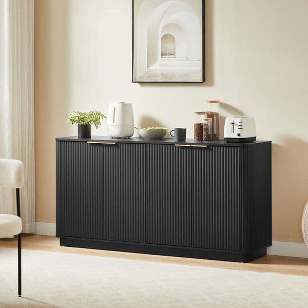 63" Vertical Stripe Buffet Cabinet Sideboard with stoarge, Curved wave Design, TV Stand, for Bedroom, Living Room, Hallway, Black,63''W 15.75''D x 31.5''H.