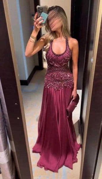 Burgundy Halter-Neck Jirocum Evening Dresses Beaded Sequined Chiffon Formal Prom Dresses Gala Upscale Party Dresses L260603