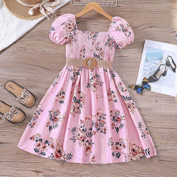 romantic countryside summer vacation Girls bubble sleeve dress M260603