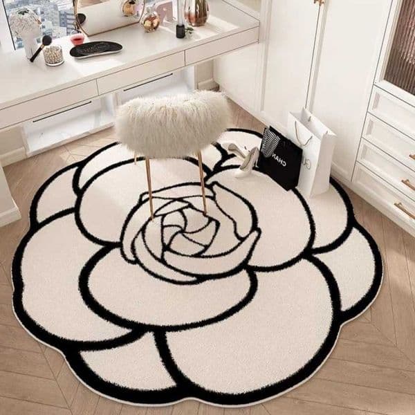 Light 1pcs Vintage Luxury Camellia Carpet Imitation Cashmere Irregular Rug for Living Room Sofa Coffee Table Bedroom Bedside L260603