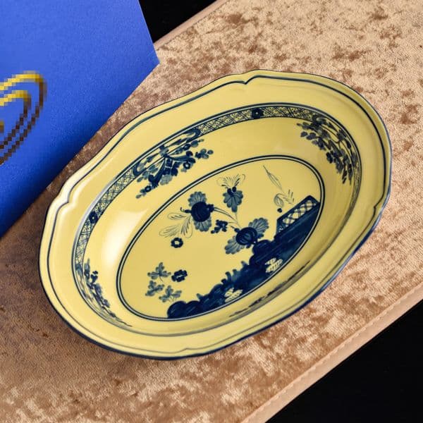 Elegant Baroque White Floral Purple Porcelain Dish with Gold Trim, Scalloped Edge Vintage Ceramic Fruit Snack Plate with Luxury Blue Gift Box for Home Table Decor & Fe